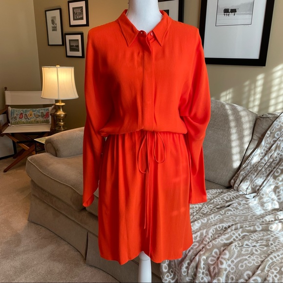 Topshop Orange Shirtdress with Drawstring Waist - Picture 1 of 9